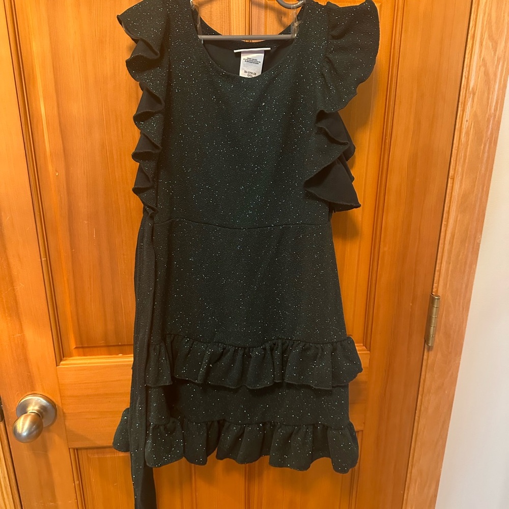 Bonnie Jean Black Glitter Ruffle Dress